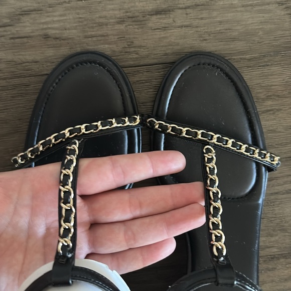 NEW [Anne Klein] Sloan Chain Wedge Padded Heel Sandals Black/Gold Women’s Sz 10 - Picture 7 of 12